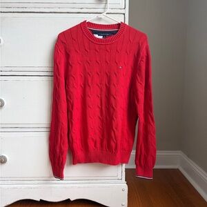 Tommy Hilfiger Red Cable Knit Sweater, 100% Cotton